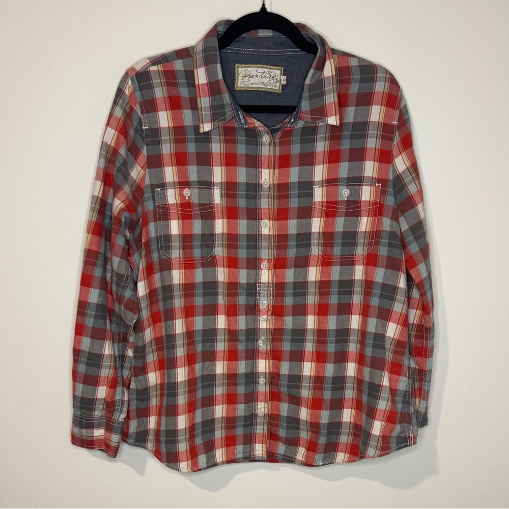 Aventura Organic Cotton Plaid Button Down Shirt Women’s XL Red Gray Western